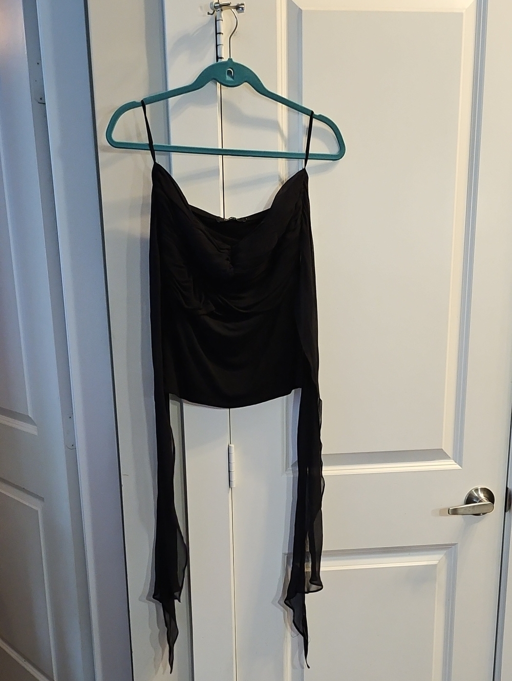Arden B Black Draped Cowl Neck Spaghetti Strap Top with Side Panels